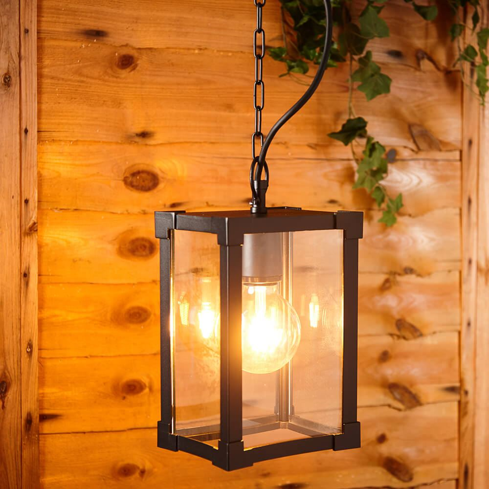 Biard Adjustable Chain Pendant Lamp Outdoor Light - Biard Glass Outdoor Hanging Black Pendant Lamp from Garden Buildings Direct